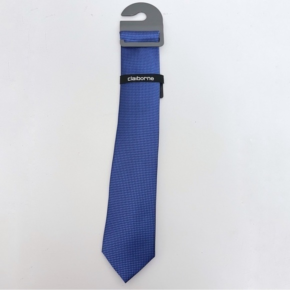 Claiborne Men’s Blue and Black Micro-plaid Silk Tie NWT - Picture 1 of 6